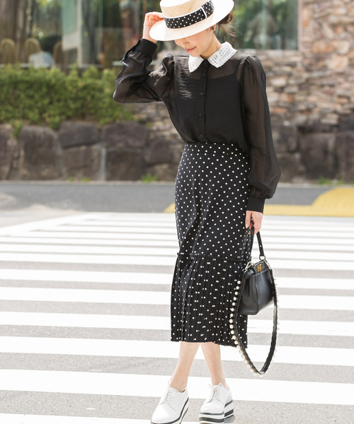 Cookie Chocolate(クッキーチョコレート)の「ヘムプリーツドットスカート(スカート・レディース・アイボリー/ブラック・FREE)」の8枚目の写真