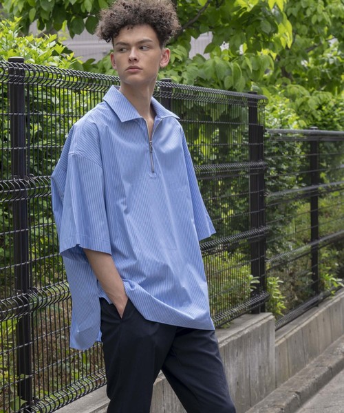 MAISON SPECIAL（メゾンスペシャル）の「スーパービッグサイズハーフジッププルオーバーシャツ 【MAISON SPECIAL/メゾンスペシャル】（シャツ/ブラウス・メンズ・ベージュ/ブラック/サックスブルー・46/48）」の3枚目の写真