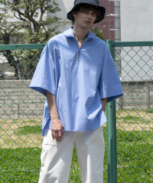 MAISON SPECIAL（メゾンスペシャル）の「スーパービッグサイズハーフジッププルオーバーシャツ 【MAISON SPECIAL/メゾンスペシャル】（シャツ/ブラウス・メンズ・ベージュ/ブラック/サックスブルー・46/48）」の16枚目の写真