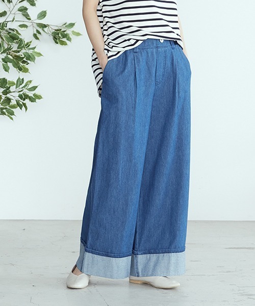 ONIGIRI(オニギリ)の「デニム イージー ワイドパンツ(デニムパンツ・レディース・ホワイト/ネイビー・SMALL/MEDIUM/LARGE)」の2枚目の写真