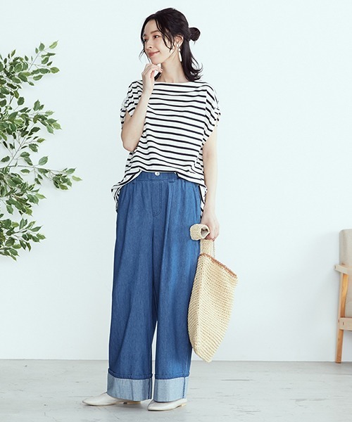 ONIGIRI(オニギリ)の「デニム イージー ワイドパンツ(デニムパンツ・レディース・ホワイト/ネイビー・SMALL/MEDIUM/LARGE)」の17枚目の写真