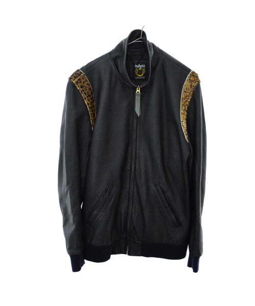 【美品】ショット　レオパード柄　ハラコ　ラムレザー　ジャケット ブランド古着】ラムレザージップアップジャケット ハラコ切り替え