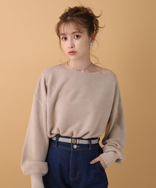 one after another NICE CLAUP(ワンアフターアナザーナイスクラップ)の「ボートネック2wayニット(ニット/セーター・レディース・アイボリー/ブラウン/モカ/ベージュ・FREE)」の1枚目の写真