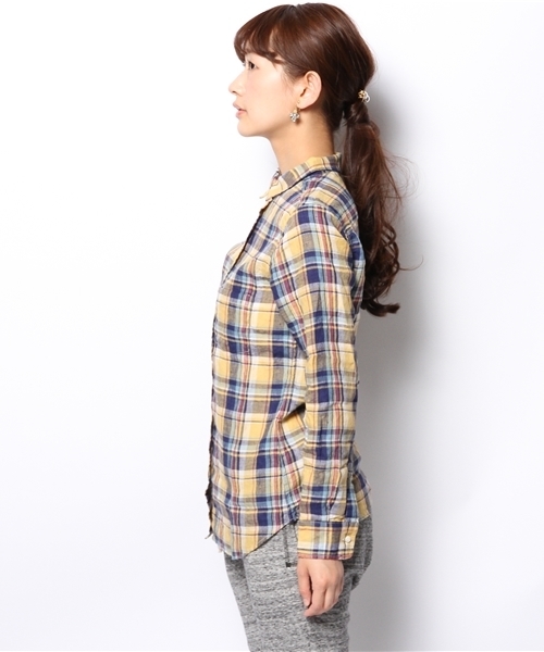 SHIPS for women（シップスフォーウィメン）の「★311111499リネン チェック シャツ（シャツ/ブラウス・レディース・イエロー/ピンク/ライトホワイト/ネイビー・38/36）」の7枚目の写真