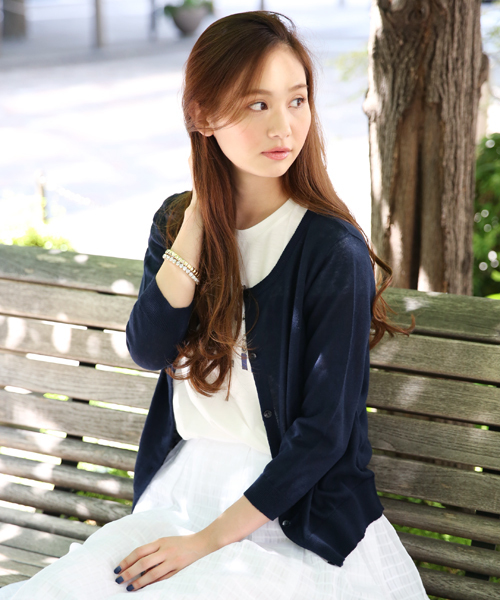 GLOBAL WORK（グローバルワーク）の「【GLOBAL WORK】UV加工/12ゲージコットンリネンクルーカーディガン7分袖/546503（カーディガン/ボレロ・レディース・イエロー/ブルー/グリーン/グレー/レッド/ネイビー・LARGE/SMALL/MEDIUM）」の4枚目の写真