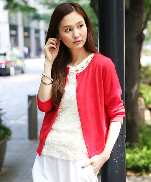 GLOBAL WORK（グローバルワーク）の「【GLOBAL WORK】UV加工/12ゲージコットンリネンクルーカーディガン7分袖/546503（カーディガン/ボレロ・レディース・イエロー/ブルー/グリーン/グレー/レッド/ネイビー・LARGE/SMALL/MEDIUM）」の6枚目の写真