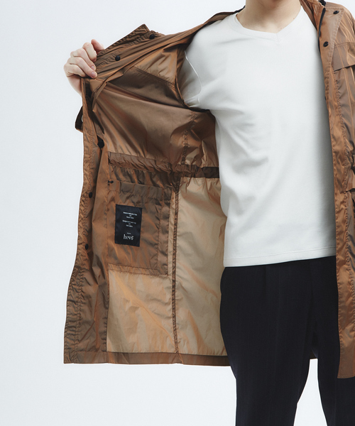 HEVO（イーヴォ）の「【Hevo】ナイロンフードコート（ステンカラーコート・メンズ・ダークオレンジ/カーキ・46/48）」の12枚目の写真