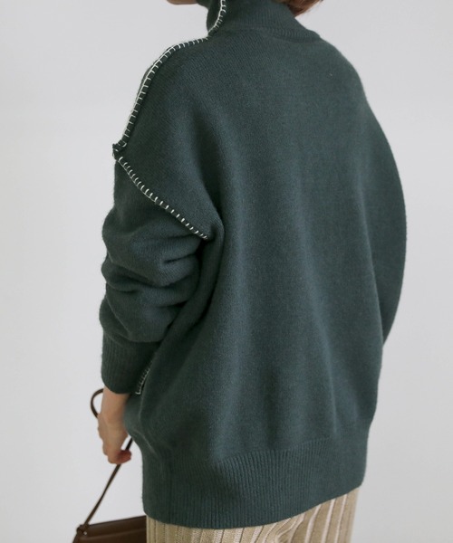 select MOCA(セレクトモカ)の「ステッチタートルネックニット(ニット/セーター・レディース・ブラウン/アイボリー/ダークブルー・FREE)」の19枚目の写真