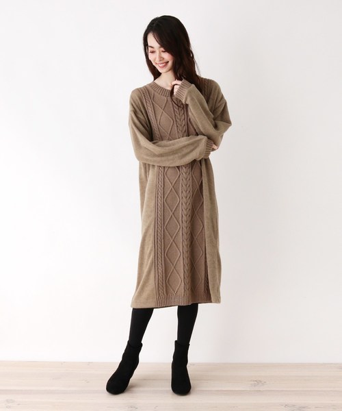 セール Web限定 Llサイズあり ケーブルデザイン ニットワンピース ワンピース Pink Adobe ピンクアドベ のファッション通販 Zozotown