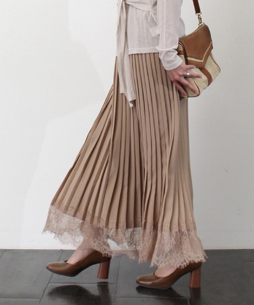 STYLEBLOCK（スタイルブロック）の「トロピカルスカラップレースヘムプリーツカート（スカート・レディース・ライトグレー/ベージュ/ミント/ライトベージュ・M）」の2枚目の写真