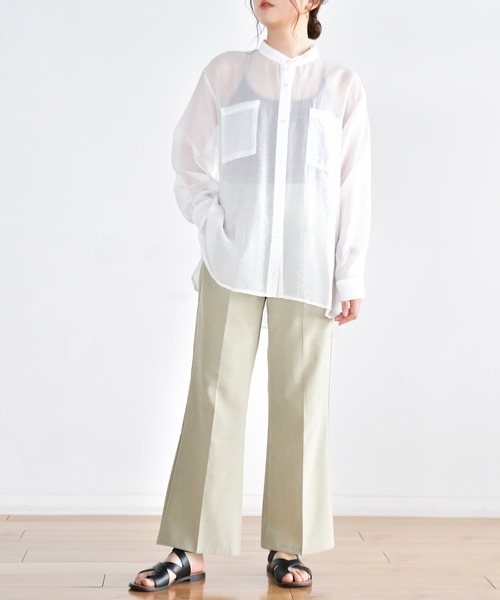 Ambre Neige（アンブルネージュ）の「シアーバンドカラーシャツ／【WEB/EC限定商品】（シャツ/ブラウス・レディース・ホワイト/モカ・FREE）」の6枚目の写真