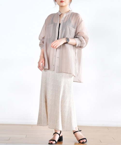 Ambre Neige（アンブルネージュ）の「シアーバンドカラーシャツ／【WEB/EC限定商品】（シャツ/ブラウス・レディース・ホワイト/モカ・FREE）」の4枚目の写真