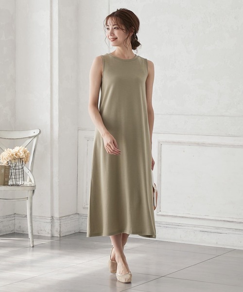 KOBE LETTUCE（コウベレタス）の「バックプリーツノースリーブワンピース（ワンピース・レディース・ベージュ/オリーブ/ブラック・FREE）」の13枚目の写真