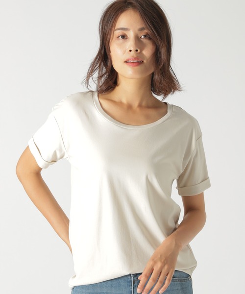 BAYFLOW(ベイフロー)の「シルケットクルーネックシャツ(Tシャツ/カットソー・レディース・ブラック/オフホワイト/ブルー/キャメル・SMALL/MEDIUM)」の2枚目の写真