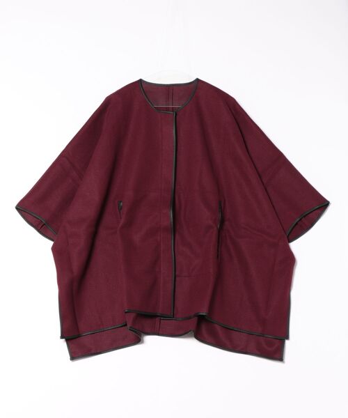 STYLEBLOCK(スタイルブロック)の「フェイクウールノーカラーポンチョパイピングコート(ポンチョ・レディース・ブラウン/バーガンディー/アイボリー/グレイッシュベージュ/ベージュ・M)」の5枚目の写真
