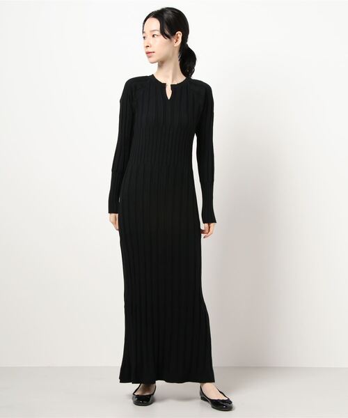 KOBE LETTUCE（コウベレタス）の「キーネックリブニットワンピース（ワンピース・レディース・ブラック/ブラウン/カーキ・FREE）」の2枚目の写真