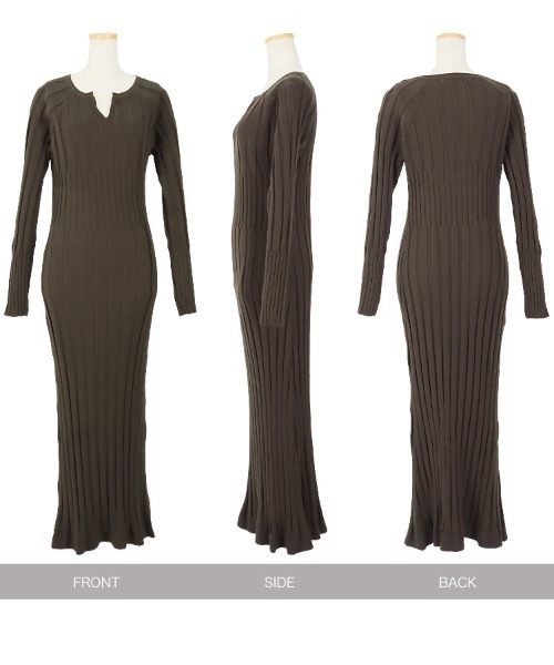 KOBE LETTUCE（コウベレタス）の「キーネックリブニットワンピース（ワンピース・レディース・ブラック/ブラウン/カーキ・FREE）」の8枚目の写真