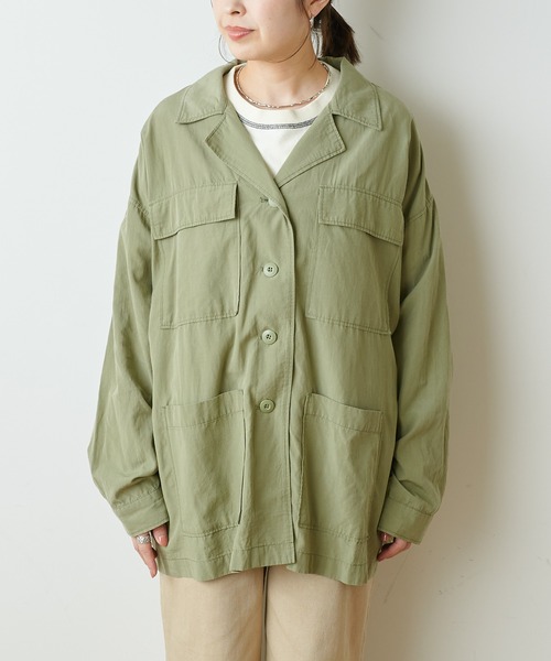 CIAOPANIC TYPY(チャオパニックティピー)の「光沢リネンBIGシャツジャケット(シャツ/ブラウス・レディース・ブルー/チャコールグレー/カーキ・ONE SIZE)」の7枚目の写真