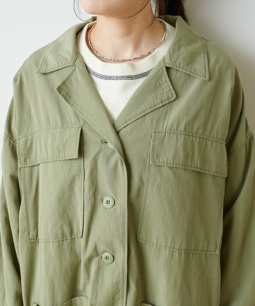 CIAOPANIC TYPY(チャオパニックティピー)の「光沢リネンBIGシャツジャケット(シャツ/ブラウス・レディース・ブルー/チャコールグレー/カーキ・ONE SIZE)」の9枚目の写真