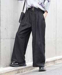 ハイウエストディープタックワイドデニムパンツ