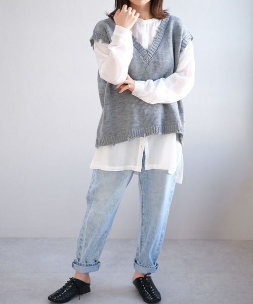 ＡＮＤＪ（アンドジェイ）の「【ANDJ MADE】ダメージデザインニットベスト（ベスト・レディース・オフホワイト/グレー/ベージュ/ブラック・M）」の15枚目の写真