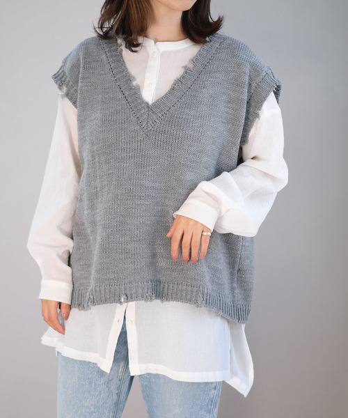 ＡＮＤＪ（アンドジェイ）の「【ANDJ MADE】ダメージデザインニットベスト（ベスト・レディース・オフホワイト/グレー/ベージュ/ブラック・M）」の5枚目の写真