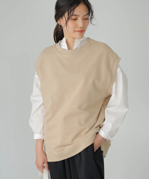 AMERICAN HOLIC（アメリカンホリック）の「クルーネック裏毛ベスト　＊（ベスト・レディース・ライトグレー/オフホワイト/ベージュ・FREE）」の2枚目の写真