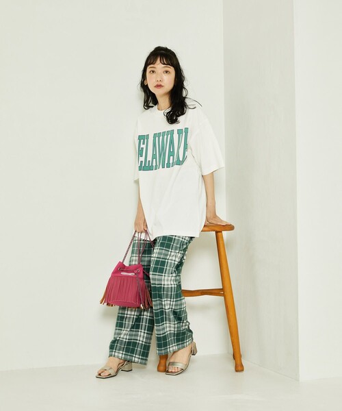 FREAK'S STORE(フリークスストア)の「レトロチェックイージーパンツ(スラックス・レディース・グリーン/オレンジ・フリ-)」の7枚目の写真