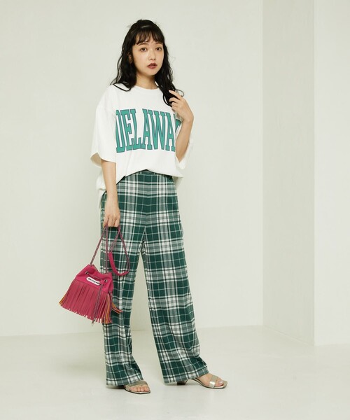 FREAK'S STORE(フリークスストア)の「レトロチェックイージーパンツ(スラックス・レディース・グリーン/オレンジ・フリ-)」の3枚目の写真