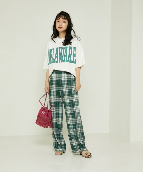 FREAK'S STORE(フリークスストア)の「レトロチェックイージーパンツ(スラックス・レディース・グリーン/オレンジ・フリ-)」の16枚目の写真