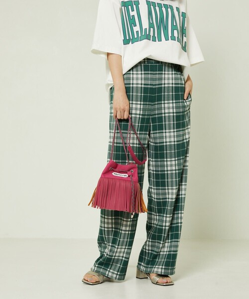 FREAK'S STORE(フリークスストア)の「レトロチェックイージーパンツ(スラックス・レディース・グリーン/オレンジ・フリ-)」の4枚目の写真