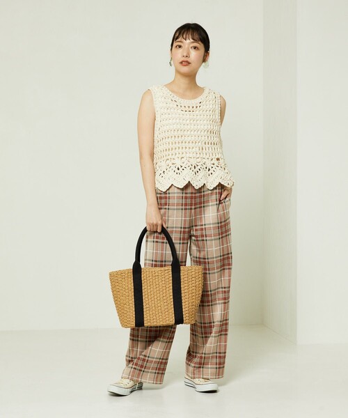 FREAK'S STORE(フリークスストア)の「レトロチェックイージーパンツ(スラックス・レディース・グリーン/オレンジ・フリ-)」の22枚目の写真