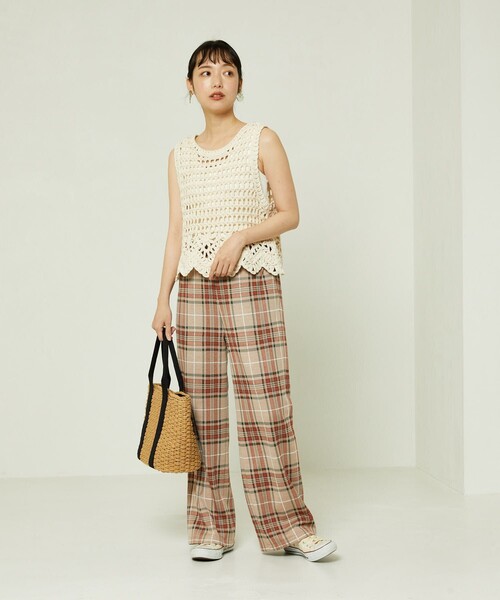 FREAK'S STORE(フリークスストア)の「レトロチェックイージーパンツ(スラックス・レディース・グリーン/オレンジ・フリ-)」の10枚目の写真