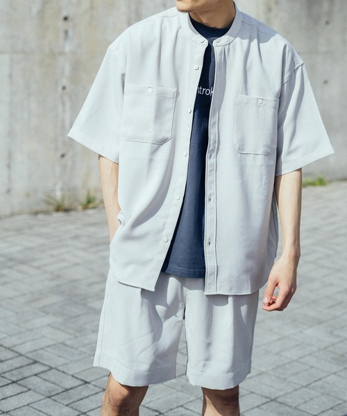 Ressaca（レサーカ）の「セットアップ テックリネン オーバーサイズ半袖バンドシャツ&バルーンショートパンツ（セットアップ・メンズ・ホワイト/ブラック/ベージュ/ネイビー/グレー/オリーブ/グレイッシュブルー/パープル系・M/L）」の4枚目の写真