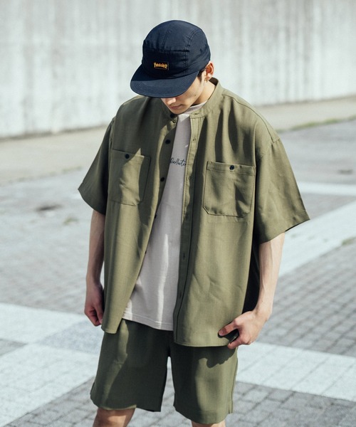 Ressaca（レサーカ）の「セットアップ テックリネン オーバーサイズ半袖バンドシャツ&バルーンショートパンツ（セットアップ・メンズ・ホワイト/ブラック/ベージュ/ネイビー/グレー/オリーブ/グレイッシュブルー/パープル系・M/L）」の6枚目の写真