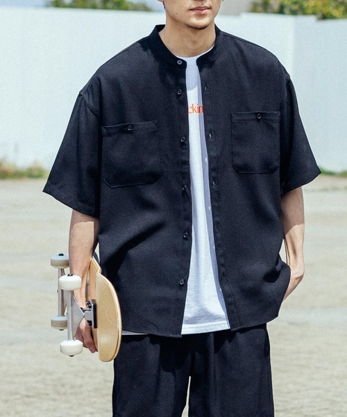 Ressaca（レサーカ）の「セットアップ テックリネン オーバーサイズ半袖バンドシャツ&バルーンショートパンツ（セットアップ・メンズ・ホワイト/ブラック/ベージュ/ネイビー/グレー/オリーブ/グレイッシュブルー/パープル系・M/L）」の3枚目の写真