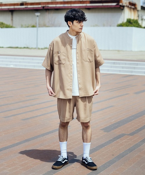 Ressaca（レサーカ）の「セットアップ テックリネン オーバーサイズ半袖バンドシャツ&バルーンショートパンツ（セットアップ・メンズ・ホワイト/ブラック/ベージュ/ネイビー/グレー/オリーブ/グレイッシュブルー/パープル系・M/L）」の12枚目の写真