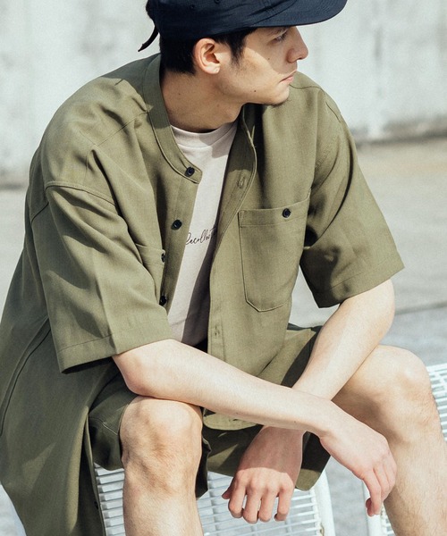 Ressaca（レサーカ）の「セットアップ テックリネン オーバーサイズ半袖バンドシャツ&バルーンショートパンツ（セットアップ・メンズ・ホワイト/ブラック/ベージュ/ネイビー/グレー/オリーブ/グレイッシュブルー/パープル系・M/L）」の11枚目の写真