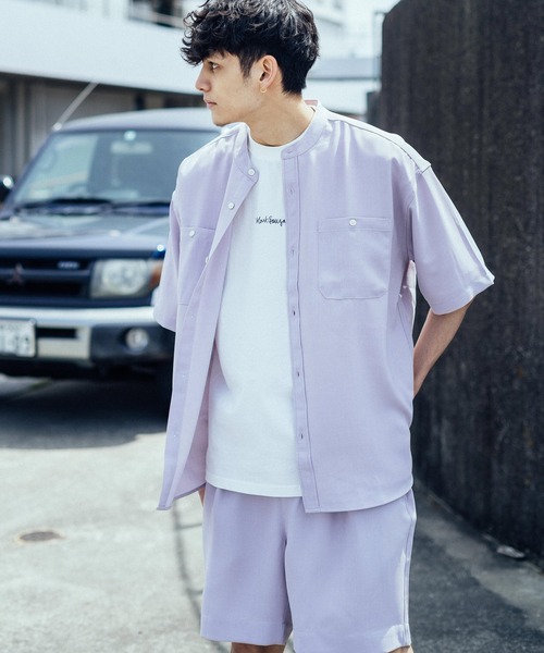 Ressaca（レサーカ）の「セットアップ テックリネン オーバーサイズ半袖バンドシャツ&バルーンショートパンツ（セットアップ・メンズ・ホワイト/ブラック/ベージュ/ネイビー/グレー/オリーブ/グレイッシュブルー/パープル系・M/L）」の18枚目の写真
