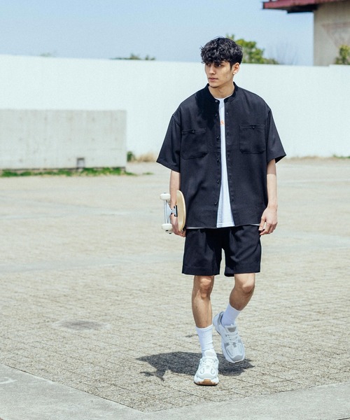 Ressaca（レサーカ）の「セットアップ テックリネン オーバーサイズ半袖バンドシャツ&バルーンショートパンツ（セットアップ・メンズ・ホワイト/ブラック/ベージュ/ネイビー/グレー/オリーブ/グレイッシュブルー/パープル系・M/L）」の22枚目の写真