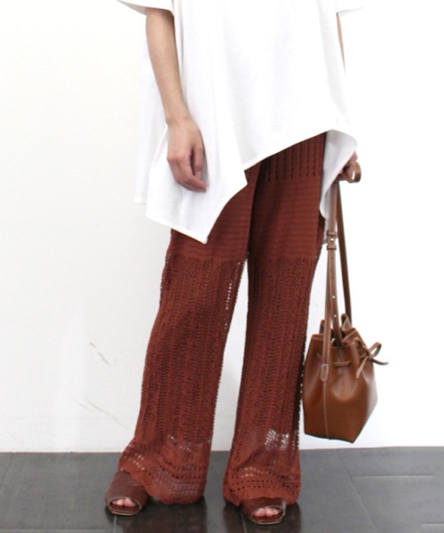 STYLEBLOCK(スタイルブロック)の「かぎ針風ニットパンツ(その他パンツ・レディース・グレイッシュベージュ/ブラウン系その他/ブラック/ホワイト系その他・M)」の1枚目の写真