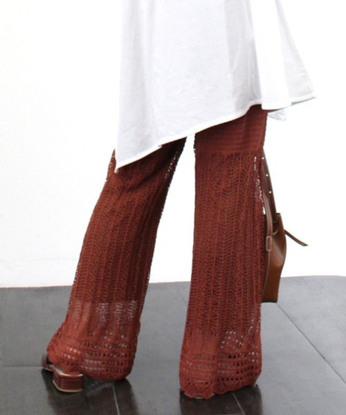 STYLEBLOCK(スタイルブロック)の「かぎ針風ニットパンツ(その他パンツ・レディース・グレイッシュベージュ/ブラウン系その他/ブラック/ホワイト系その他・M)」の9枚目の写真