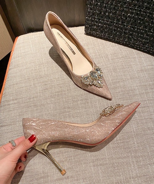 セール】【Jasmine】ビジューハイヒールパンプス ヒール8cm（パンプス