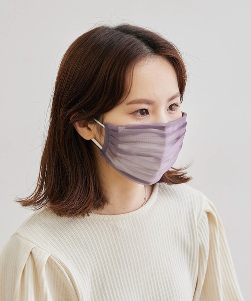 ROPE' PICNIC(ロペピクニック)の「【WEAR MASK】きせかえマスク オーガンジープリーツマスクカバー(マスク・レディース・グリーン系その他/ダークラベンダー/ブラウン系その他3・FREE)」の3枚目の写真