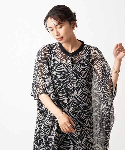 RIVE DROITE（リヴドロワ）の「モロッカンプリントシアーワンピース（ワンピース・レディース・ブラック/ブラウン・FREE）」の4枚目の写真