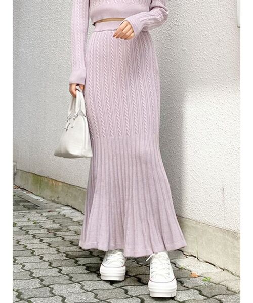 GYDA（ジェイダ）の「マーメイドケーブルニット スカート（スカート・レディース・ブラック/ピンク/アイボリー/ブラウン・FREE）」の4枚目の写真