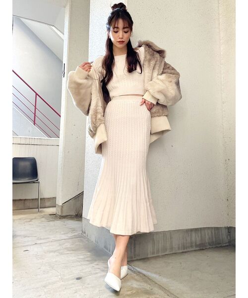 GYDA（ジェイダ）の「マーメイドケーブルニット スカート（スカート・レディース・ブラック/ピンク/アイボリー/ブラウン・FREE）」の11枚目の写真