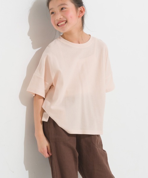 OMNES（オムネス）の「キッズ梨地ビッグボックス半袖Tシャツ（Tシャツ/カットソー・キッズ・ホワイト/ブラック/グリーン系その他/サーモンピンク・100/110/120/130/140）」の4枚目の写真