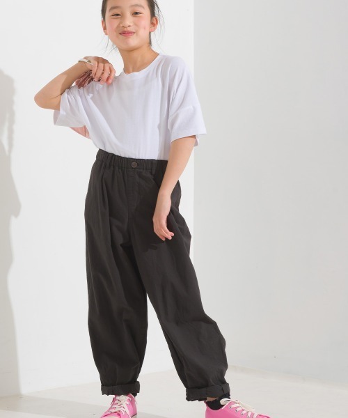 OMNES（オムネス）の「キッズ梨地ビッグボックス半袖Tシャツ（Tシャツ/カットソー・キッズ・ホワイト/ブラック/グリーン系その他/サーモンピンク・100/110/120/130/140）」の9枚目の写真