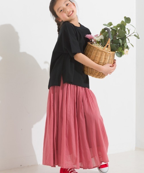 OMNES（オムネス）の「キッズ梨地ビッグボックス半袖Tシャツ（Tシャツ/カットソー・キッズ・ホワイト/ブラック/グリーン系その他/サーモンピンク・100/110/120/130/140）」の13枚目の写真